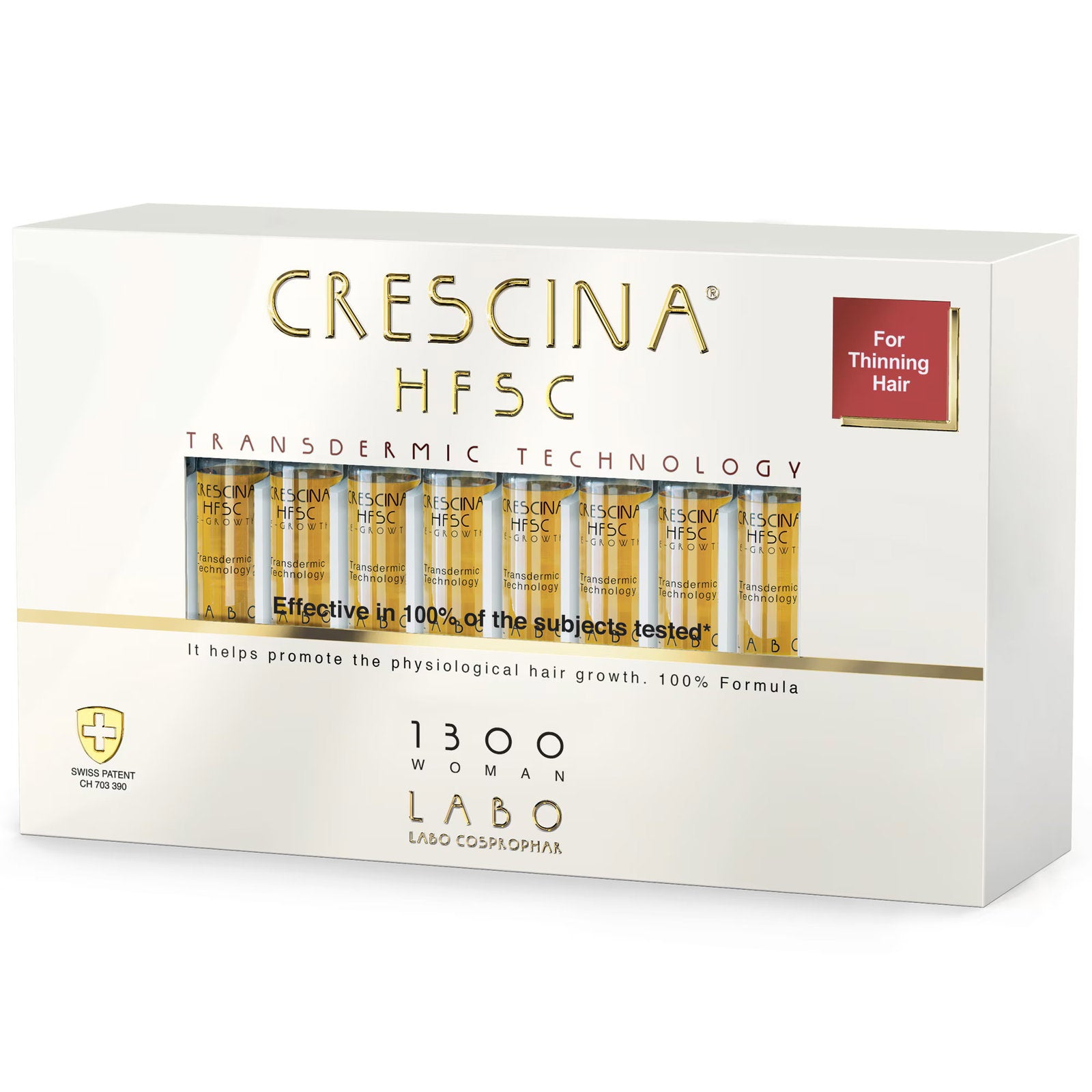 Labo Suisse, Crescina, Transdermic HFSC 1300, Tillväxtstimulerande, Ampullserum, För hårbotten, För kvinnor, 20 st, 3,5 ml