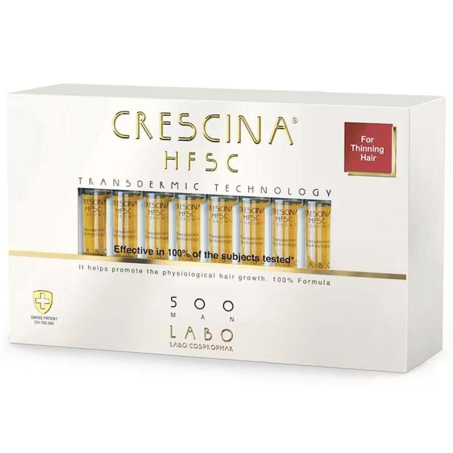 Labo Suisse, Crescina, Transdermic HFSC 500, För tillväxtstimulering, Ampullbehandlingsserum, För hårbotten, För män, 20 st, 3.5 ml