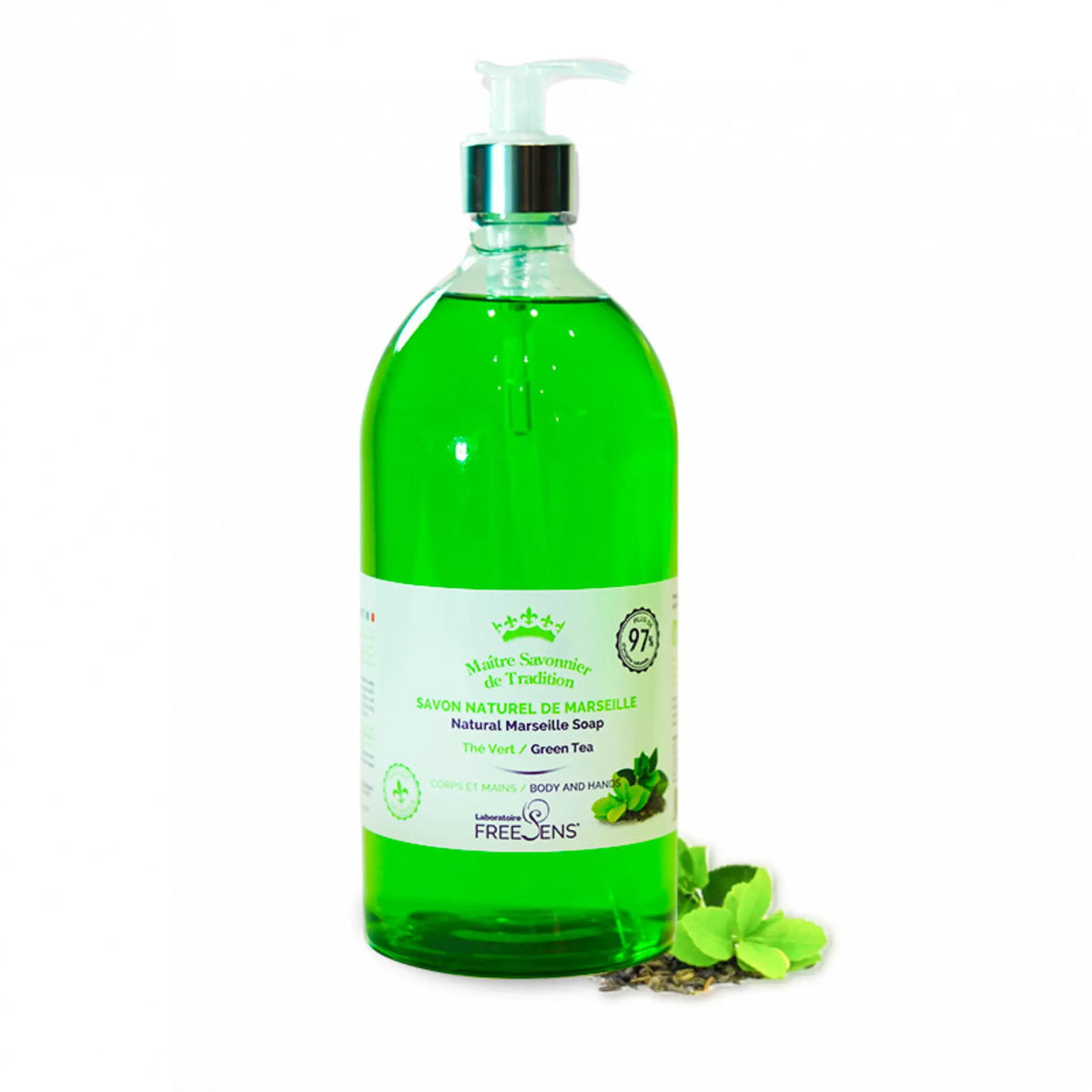 Laboratoire Freesens, Freesens, Grönt te, Mild rengöring, Flytande tvål, För händer & kropp, 1000 ml