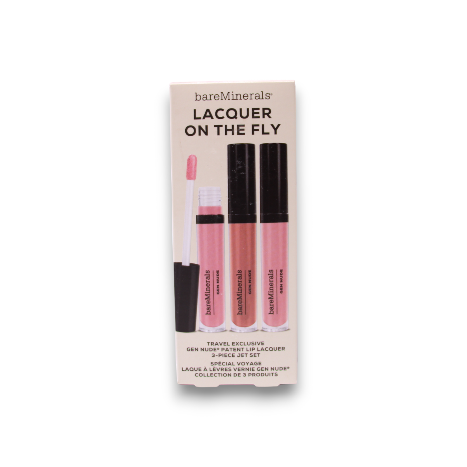 Lacquer On The Fly Set BareMinerals: Gen Nude, flytande läppstift, Cant Even, 3,7 ml + Gen Nude, flytande läppstift, Dahling, 3,7 ml + Gen Nude, flytande läppstift, Major, 3,7 ml