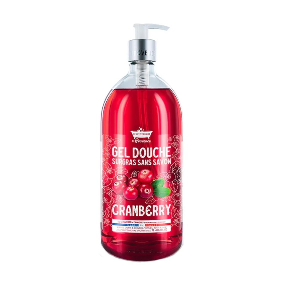 Les Petites Bains de Provence, Cranberry, Duschgel, För känslig hud, 1000 ml