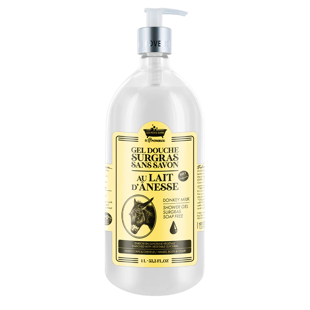 Les Petites Bains de Provence, Donkey Milk, Duschgel, För kropp, ansikte & hår, För känslig hud, 1000 ml
