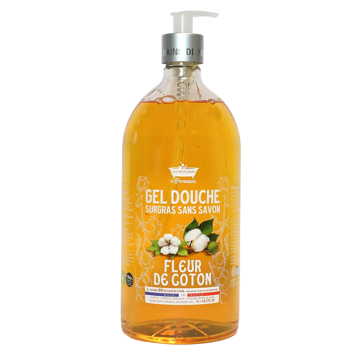 Les Petites Bains de Provence, Fleur de Coton, Duschgel, För känslig hud, 1000 ml