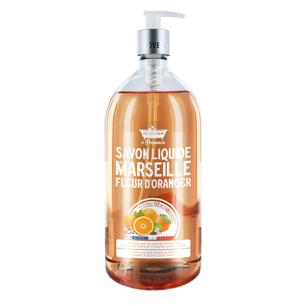 Les Petites Bains de Provence, Marseille, Apelsinblomma, Flytande tvål, För händer & kropp, 1000 ml