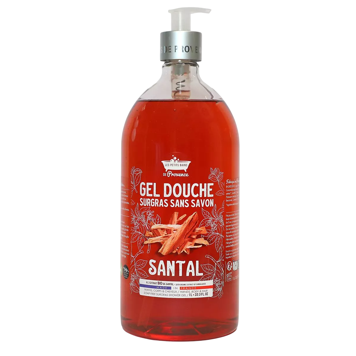 Les Petites Bains de Provence, Santal, Duschgel, För kropp, ansikte & hår, För känslig hud, 1000 ml