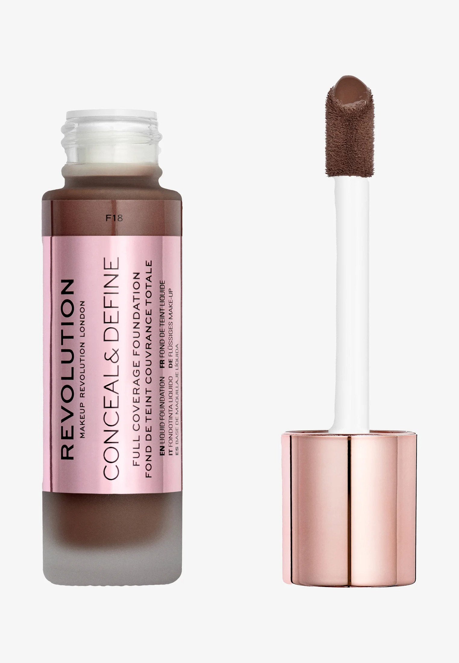 Makeup Revolution, Conceal & Define, Oljefri, Krämfoundation, F 18, 23 ml