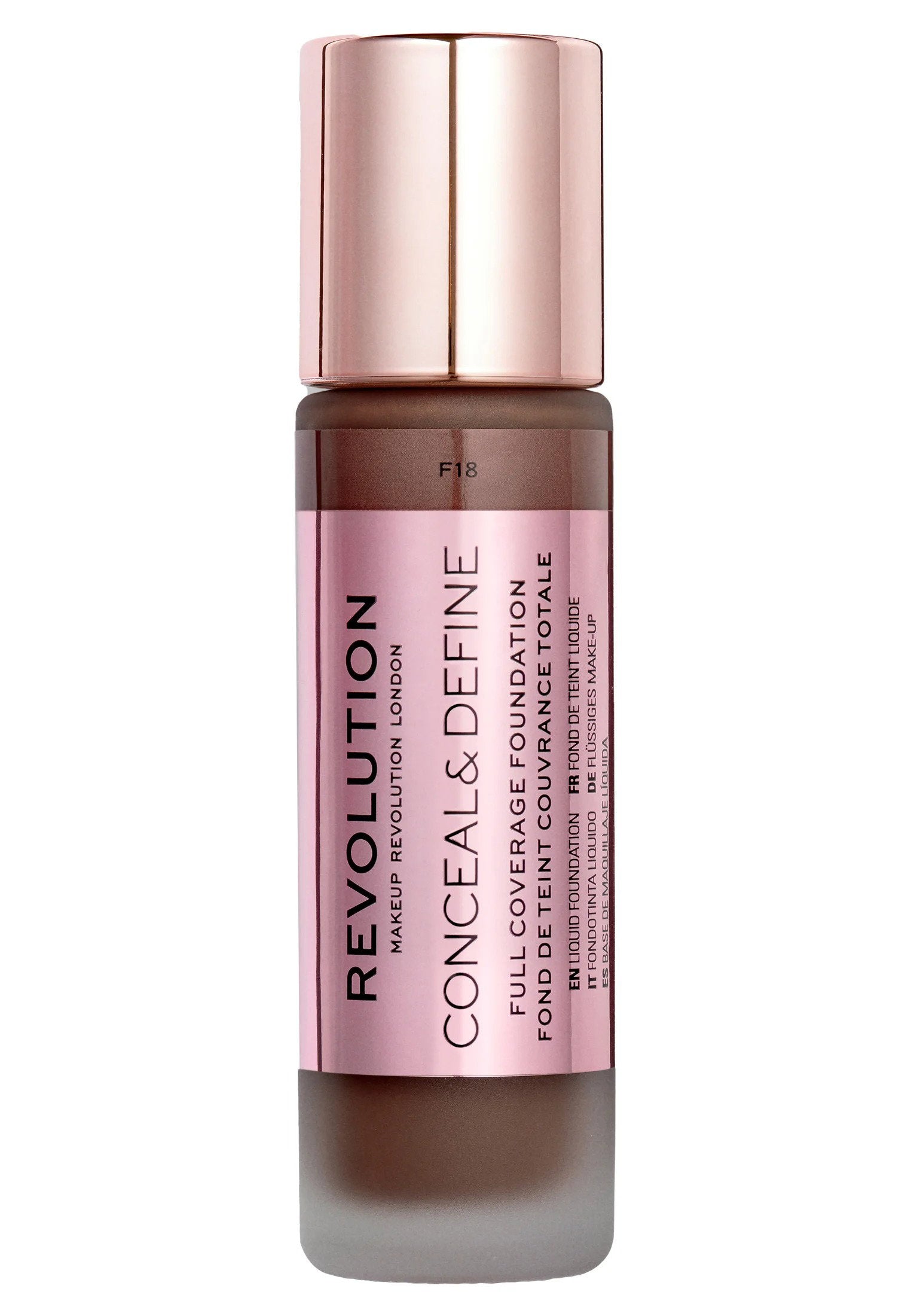 Makeup Revolution, Conceal & Define, Oljefri, Krämfoundation, F 18, 23 ml