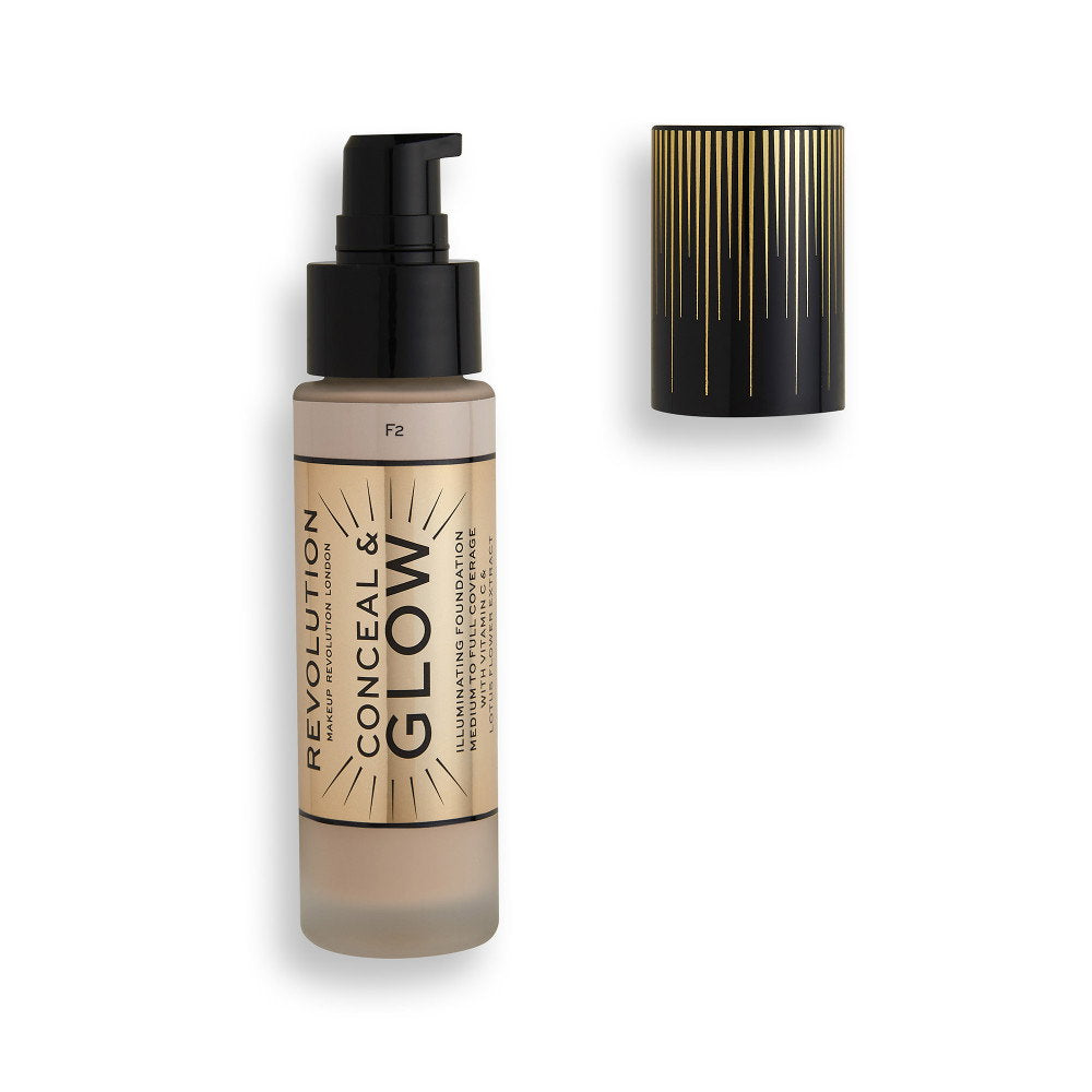 Makeup Revolution, Conceal & Glow, Illuminated, Cream Foundation, F2, 23ml
