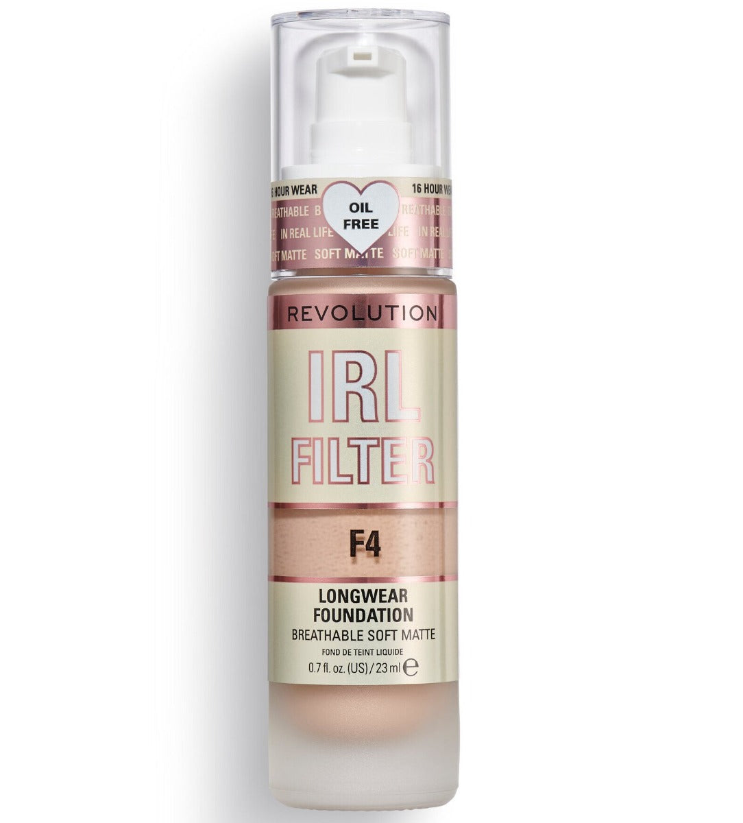 Makeup Revolution, IRL Filter, Oljefri, Långvarig användning, Krämfoundation, F4, 23 ml