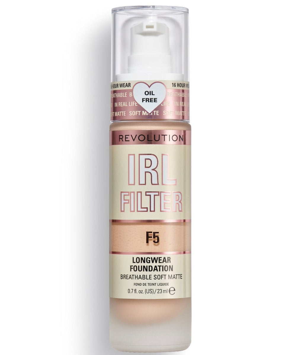 Makeup Revolution, IRL Filter, Oljefri, Långvarig användning, Krämfoundation, F5, 23 ml