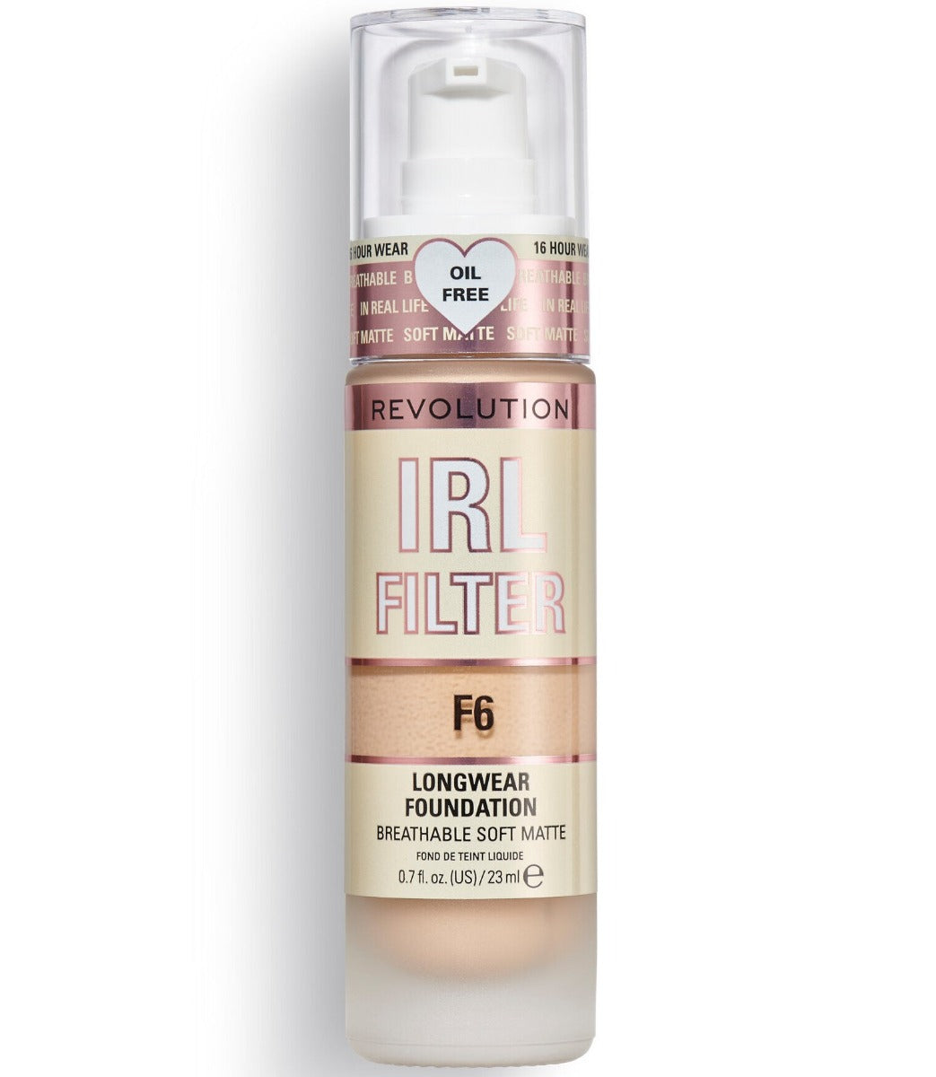 Makeup Revolution, IRL Filter, Oljefri, Långvarig användning, Krämfoundation, F6, 23 ml