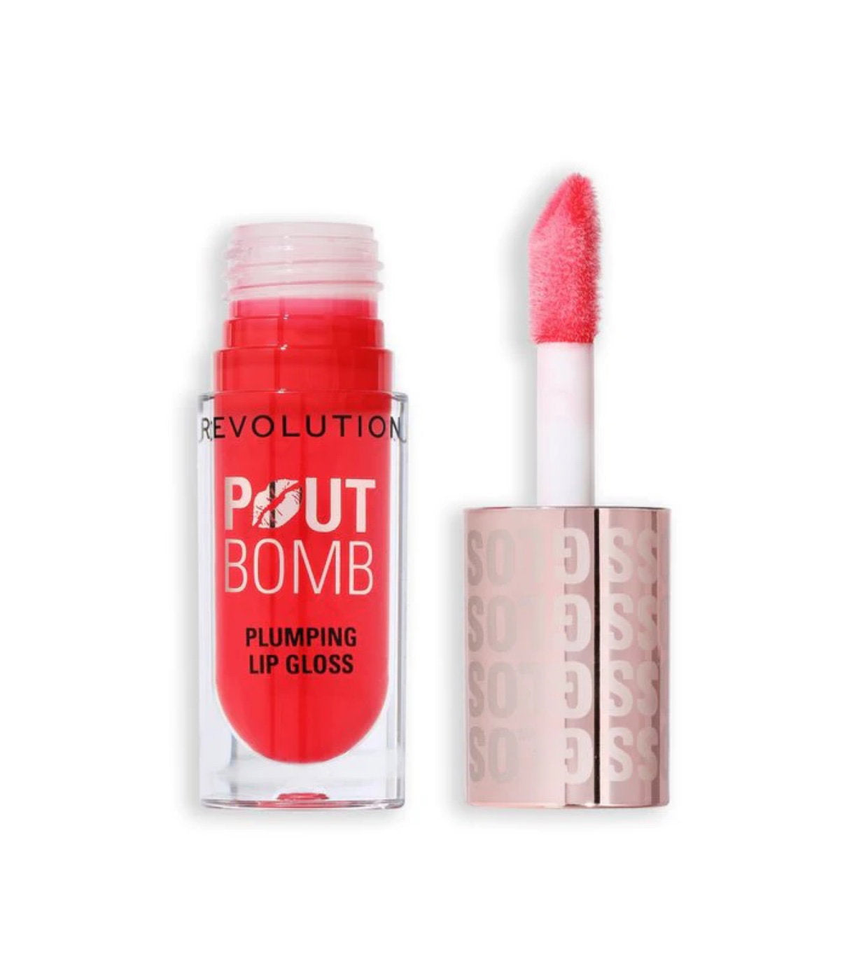 Makeup Revolution, Pout Bomb, Utfyllnad, Läppglans, Cherry Sheer Red, 4.6 ml