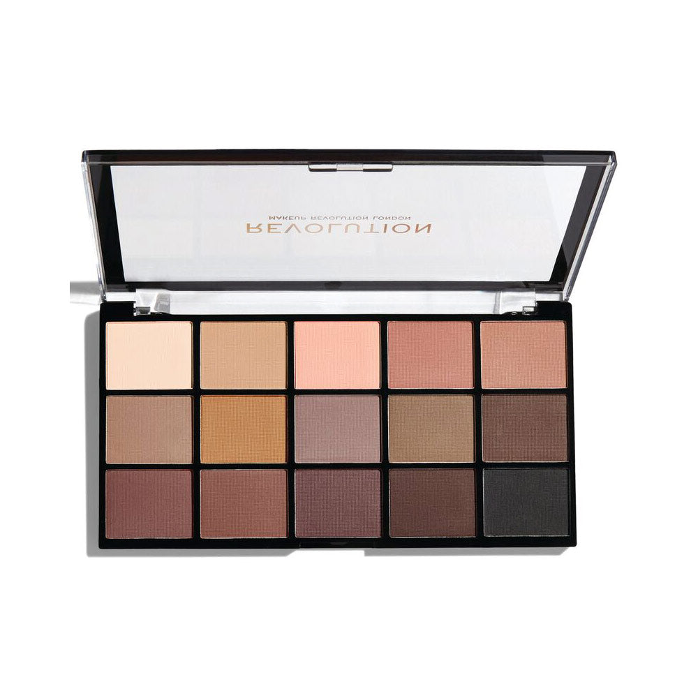 Makeup Revolution, Reloaded Palette, Ögonskuggspalett, Grundläggande matta, 15x, 1,1 g