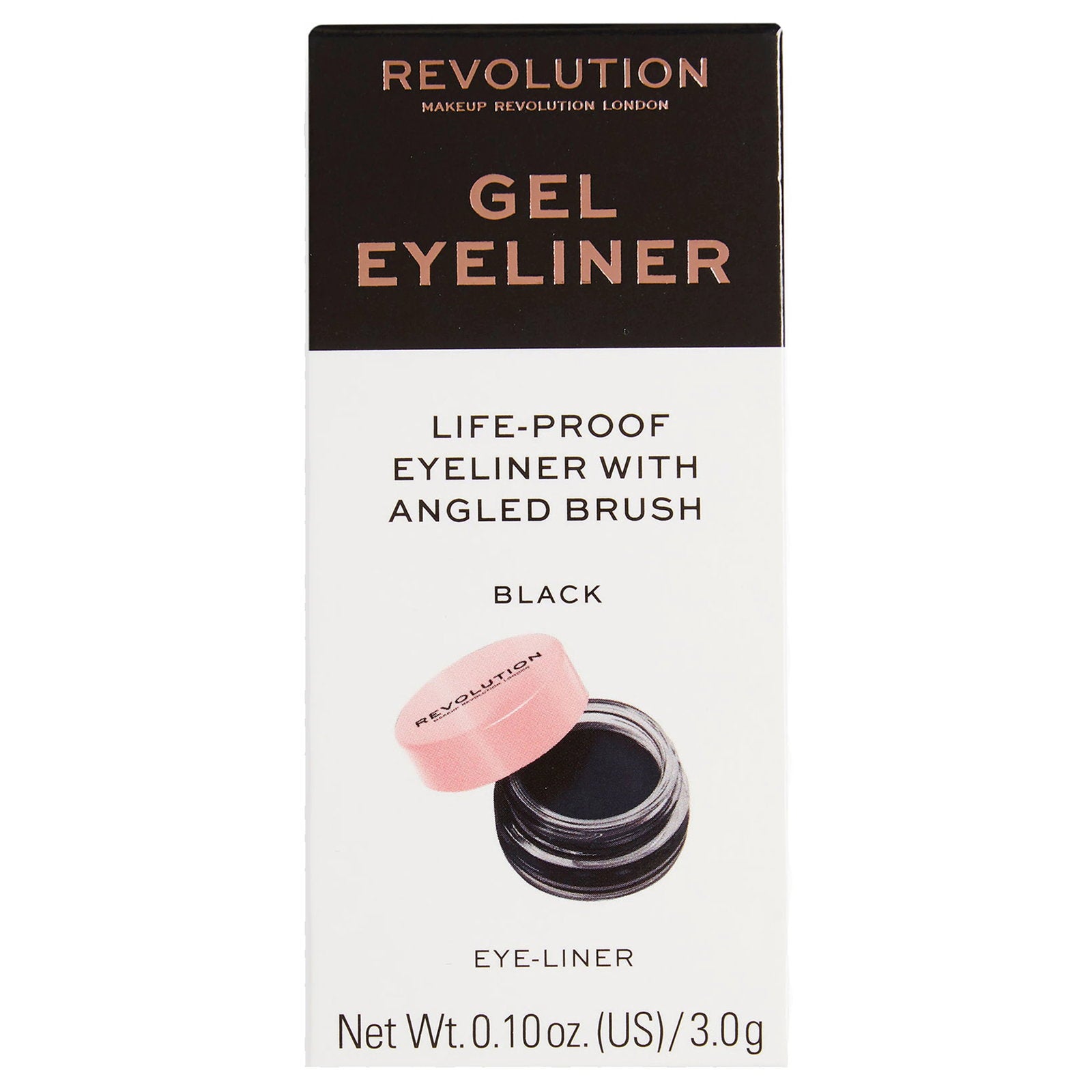 Makeup Revolution, REVOLUTION, Vinkelskärning, Gel eyeliner, Svart, 3 g