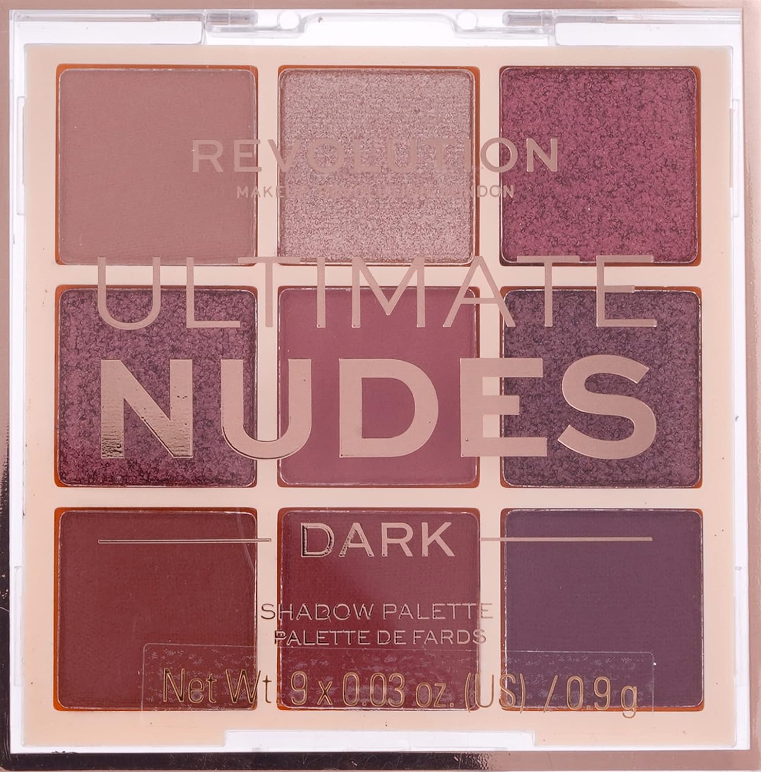 Makeup Revolution, Ultimate Nudes, Ögonskuggspalett, Mörk, 9 nyanser, 8.1 g