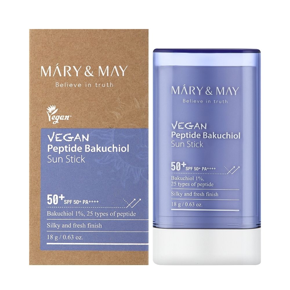 Mary and May, Peptide Bakuchiol, Vegan, Solkrämstick, SPF 50+, 18 g