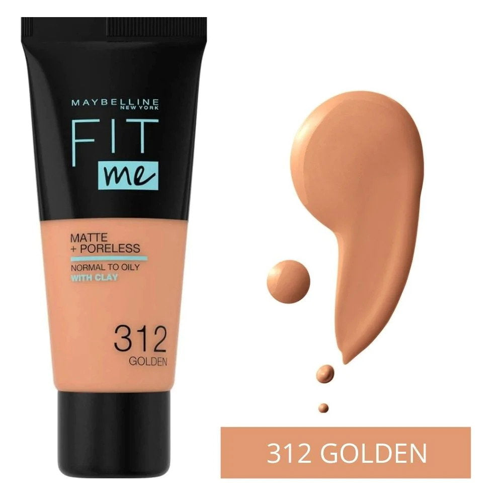 Maybelline, Fit Me Matte + Poreless, Flytande foundation, 312, Gyllene, 30 ml