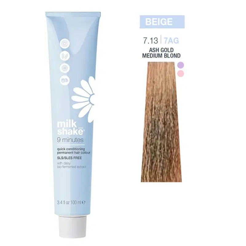 Milk Shake, 9 Minutes, Permanent hårfärg, 7.13 Guld Askblond, 100 ml