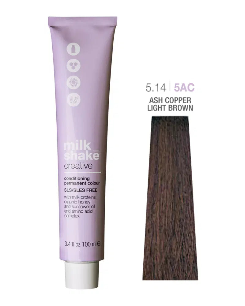 Milk Shake, Creative, Parabenfri, Permanent hårfärg, 5.14/5AC Ash Copper Deep Light Brown, 100 ml