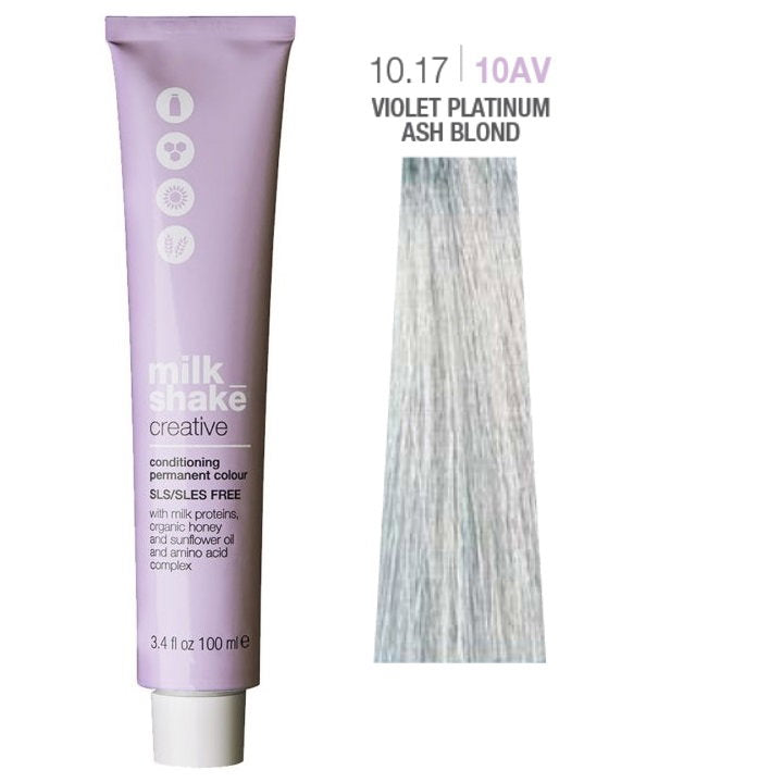 Milk Shake, Creative, SLS/SLES-fri, Permanent hårfärg, 10.1710AV Violett Platinablond Aska, 100 ml