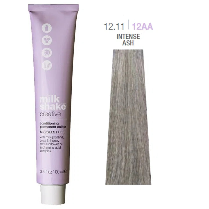 Milk Shake, Creative, Utan SLS/SLES, Permanent hårfärg, 12.1112AA Intense Ash, 100 ml