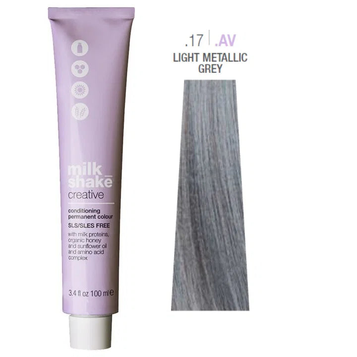 Milk Shake, Creative, Utan SLS/SLES, Permanent hårfärg, .17.AV Light Metallic Grey, 100 ml