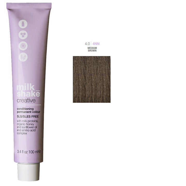 Milk Shake, Creative, SLS/SLES-fri, Permanent hårfärg, 4.04NN Mellanbrun Naturintensiv, 100 ml