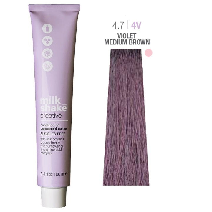 Milk Shake, Kreativ, SLS/SLES-fri, Permanent hårfärg, 4.74V Violett Mellanbrun, 100 ml