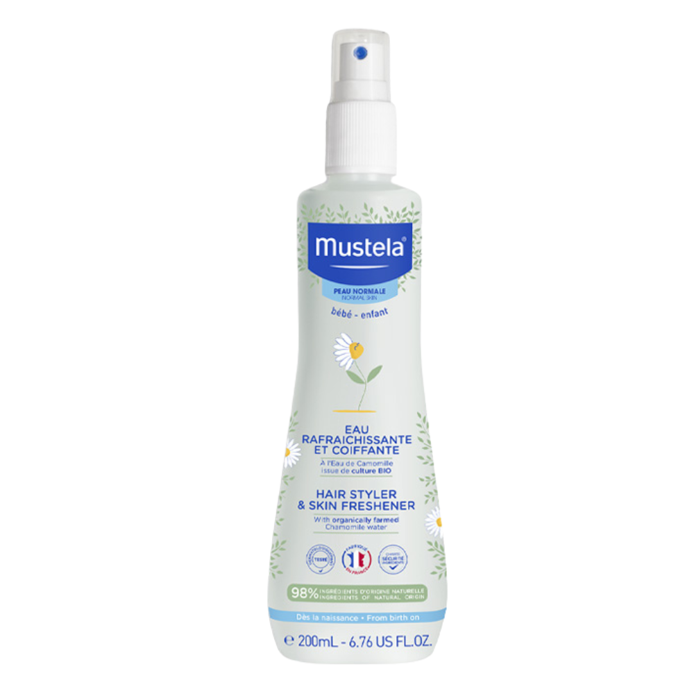 Mustela, Hair Styler & Skin Refresher, Kamomill, Mjukgöring, Lotion, För hår & kropp, 200 ml