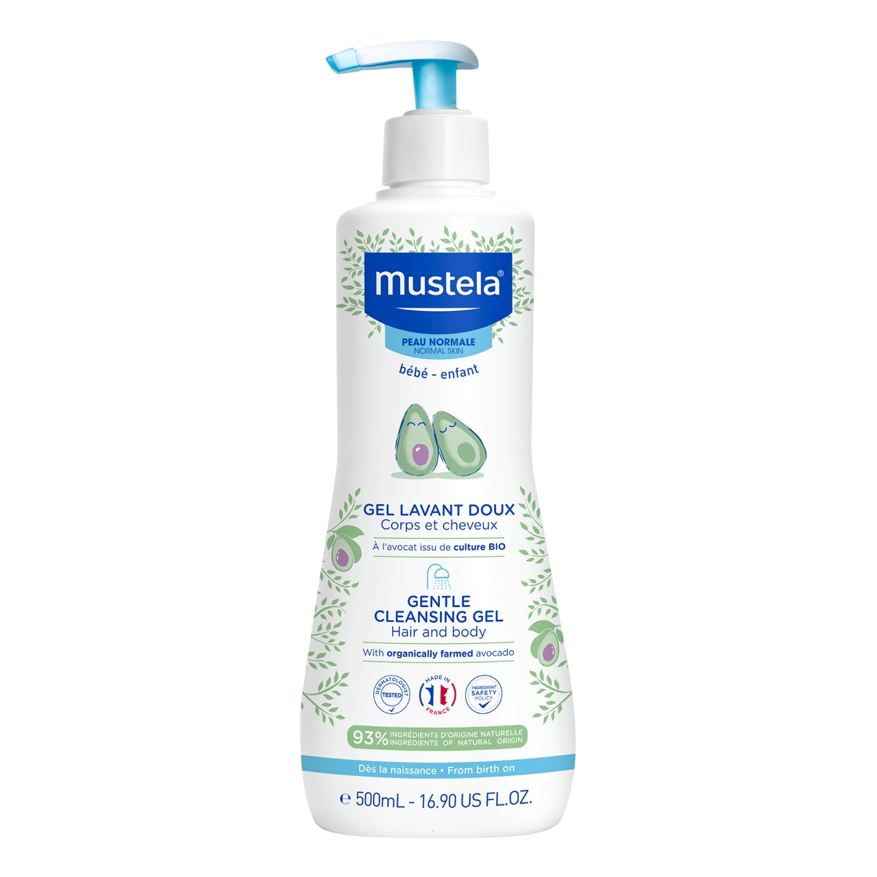 Mustela, Mustela, Avokado, Mild rengöring, Rengöringsgel, För ansikte & hår, 500 ml