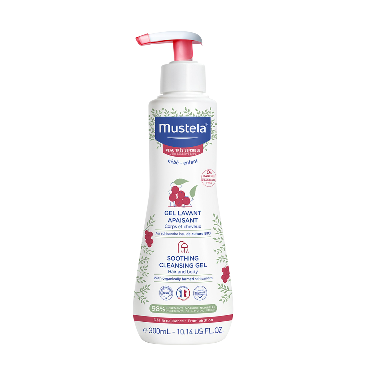 Mustela, Mustela, Schisandra, Rengöring & Lugnande, Duschgel, För hår & kropp, För mycket torr till atopisk känslig hud, 300 ml