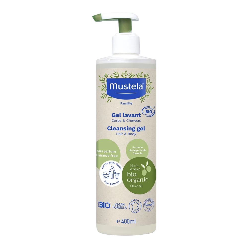 Mustela, Organic, Olivolja, Rengöring, Duschgel, För hår & kropp, Alla hudtyper, 400 ml