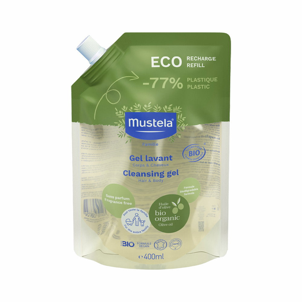 Mustela, Organic, Olivolja, Rengöring, Duschgel, För hår & kropp, Alla hudtyper, 400 ml