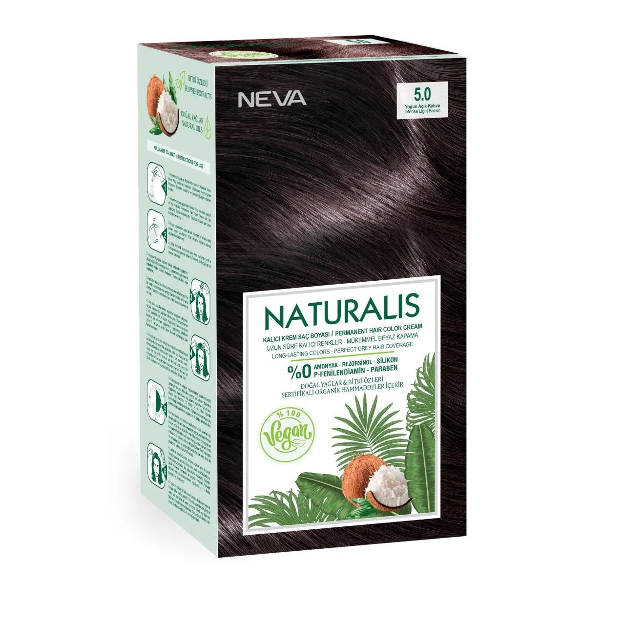 Neva, Naturalis, Permanent hårfärg, 5.0 Intense Light Brown, 150 ml