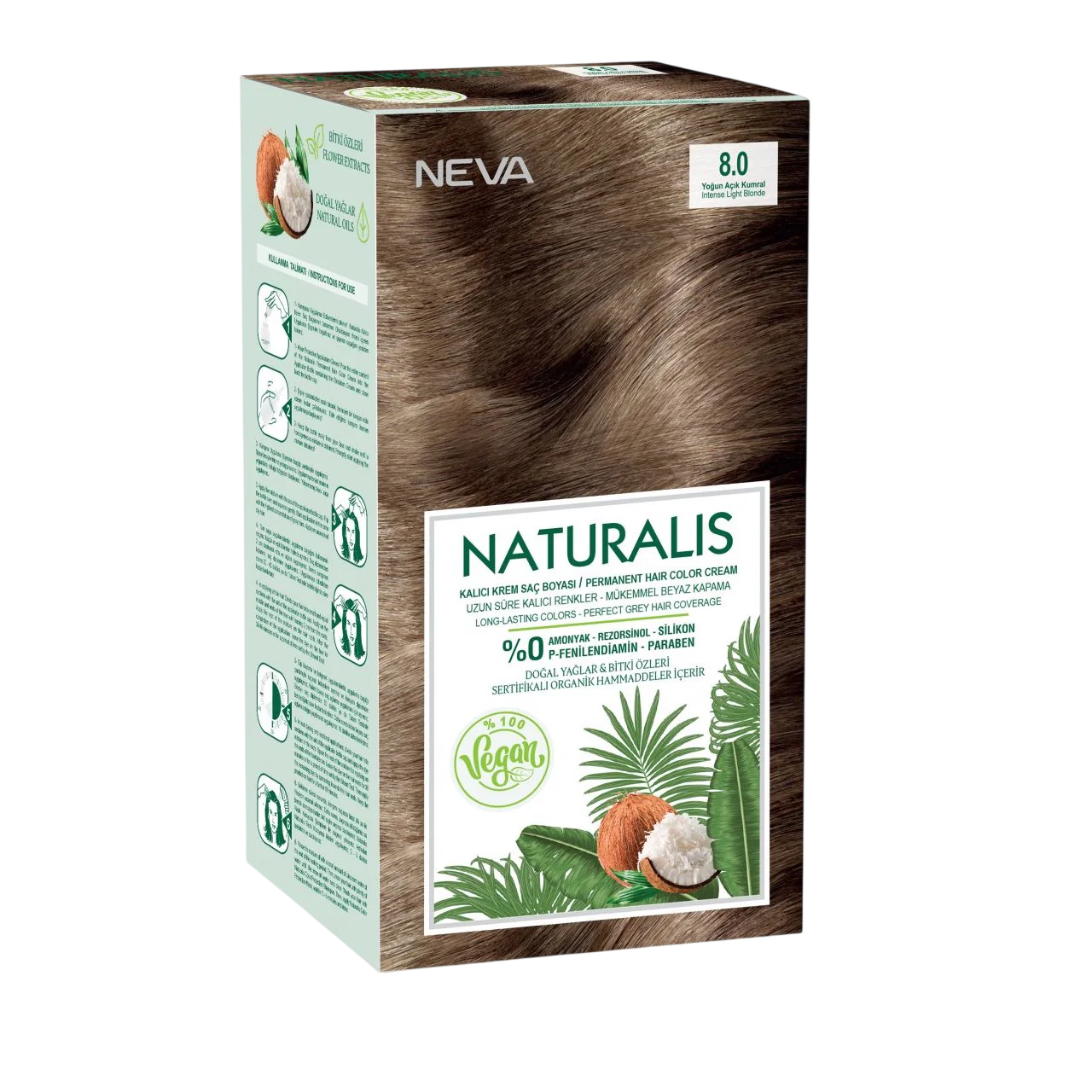 Neva, Naturalis, Permanent hårfärg, 8.0 Intense Light Blonde, 150 ml