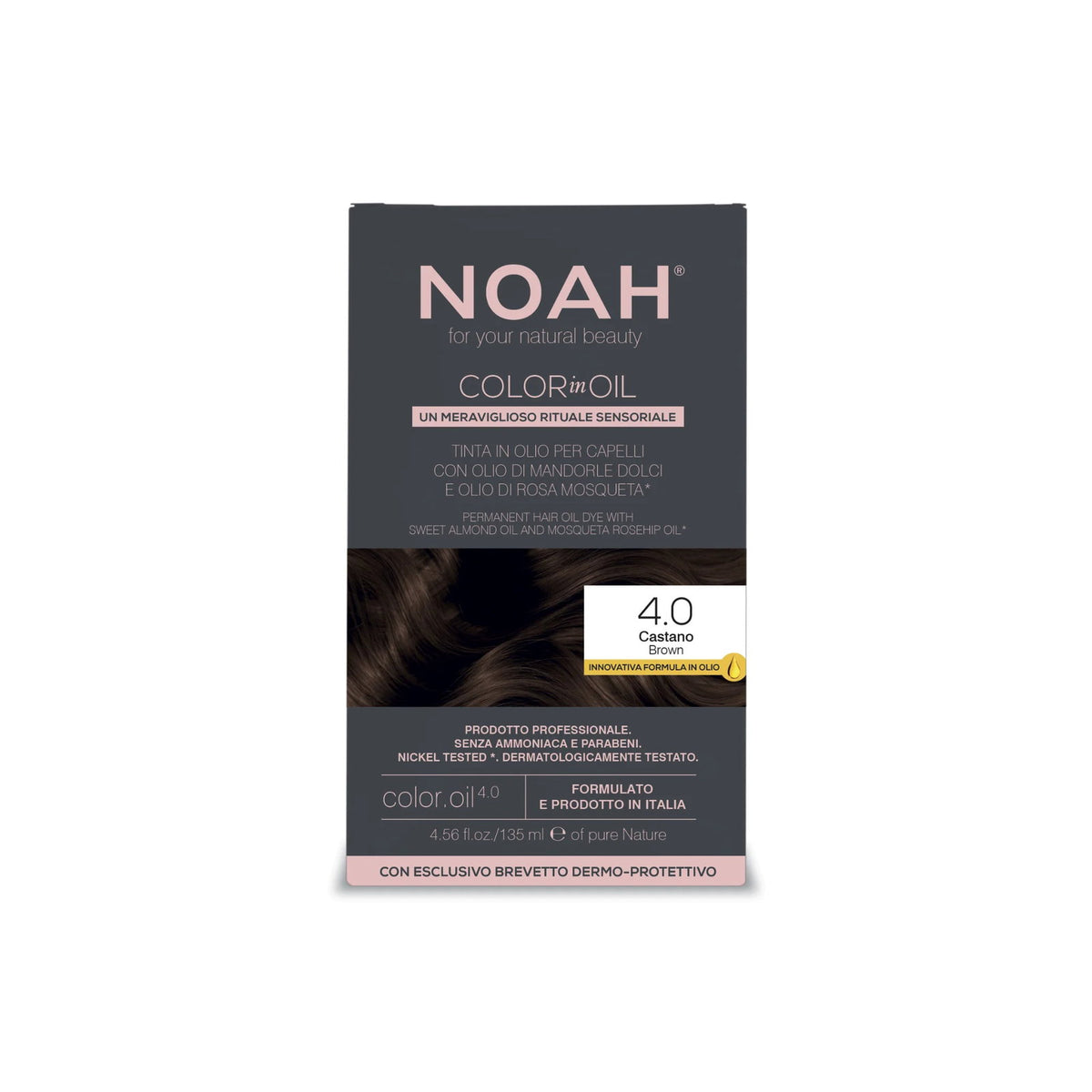 Noah, Color In Oil, Permanent hårfärgningsolja, Grey Coverage & Long-Lasting Colour, 4.0 Brown, 135 ml