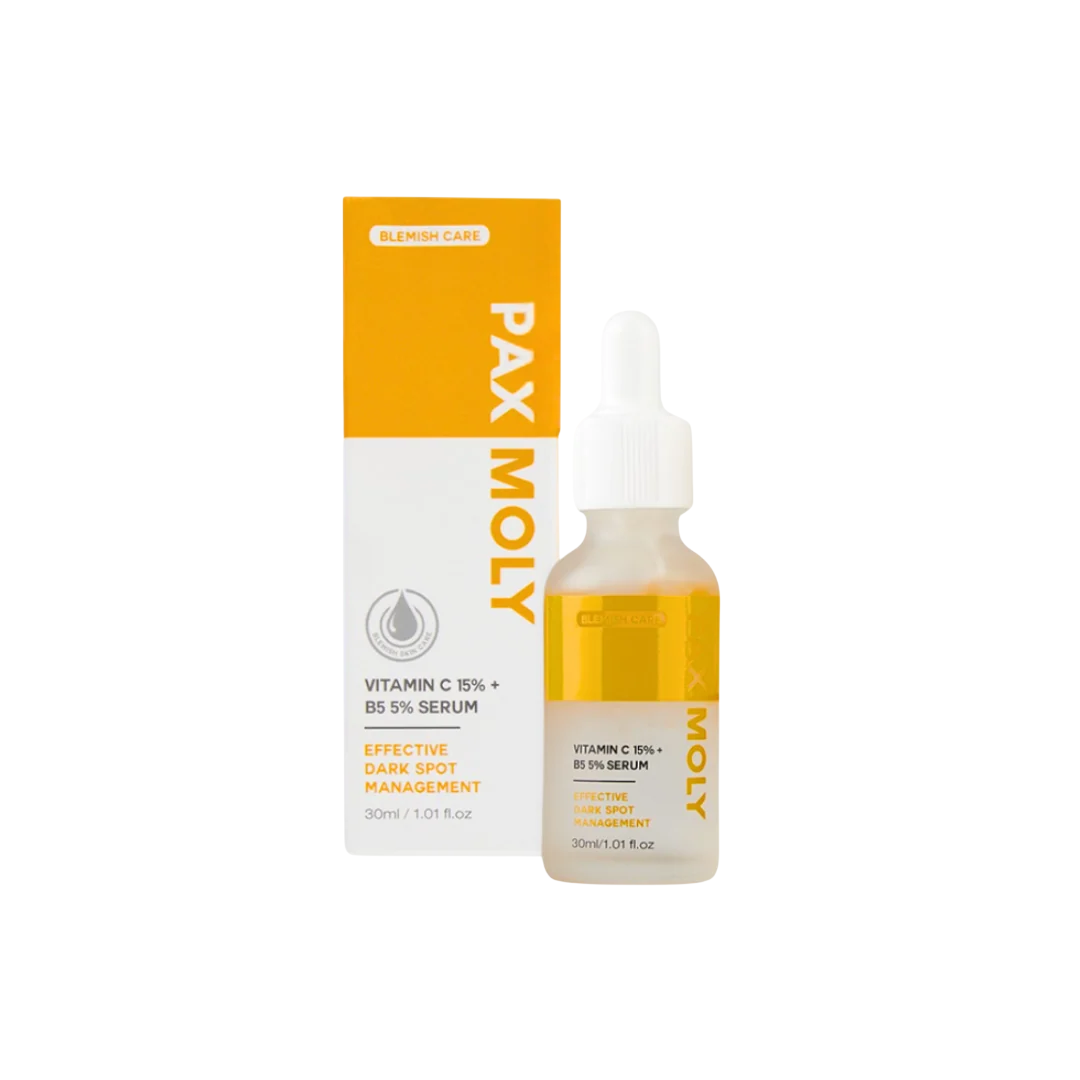 PaxMoly, Effective Dark Spot Management, 15% Vitamina C + 5% B5, Brightening & Hydrating, Dag & Natt, Serum, För ansiktet, 30 ml