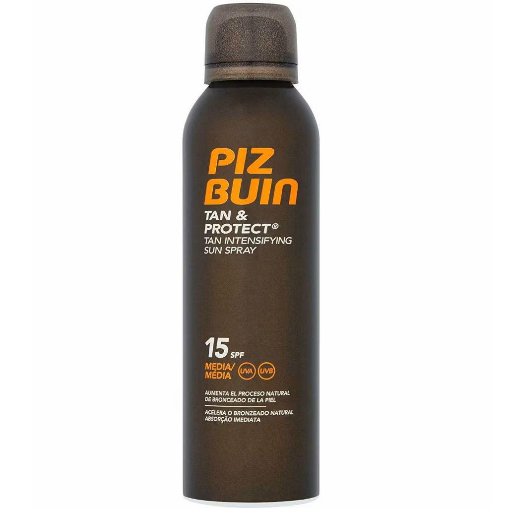 Piz Buin, Tan & Protect, Accelererar naturlig bränna, Solkrämsspray, SPF 15, UVA/UVB skydd, 150 ml