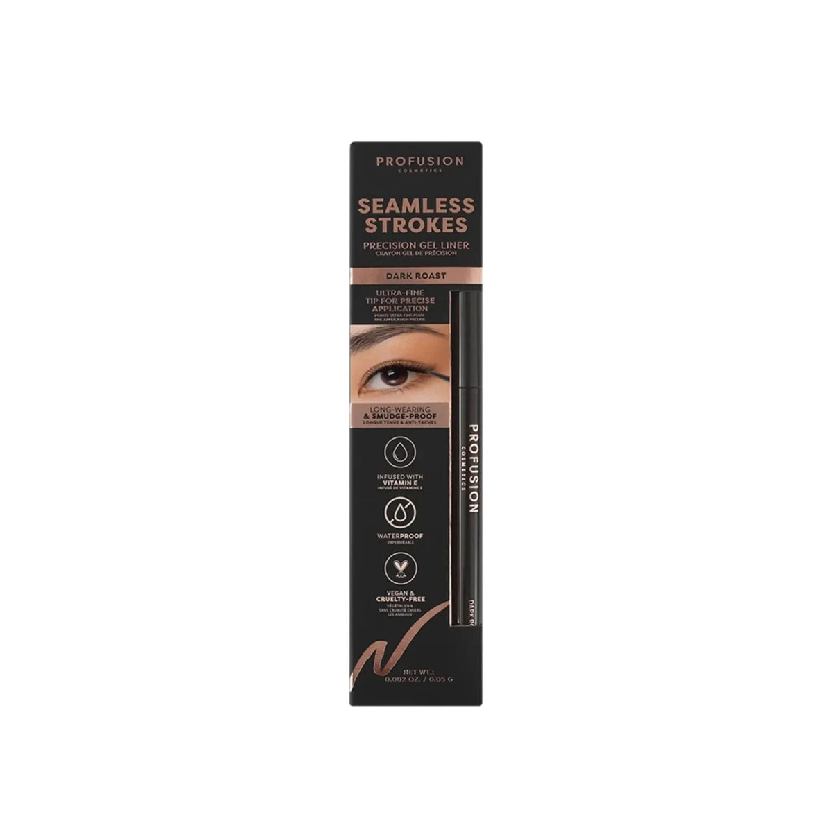 Profusion Cosmetics, Seamless Strokes, Long Lasting & Defining, Gel eyeliner, Dark Roast, 0.05 g