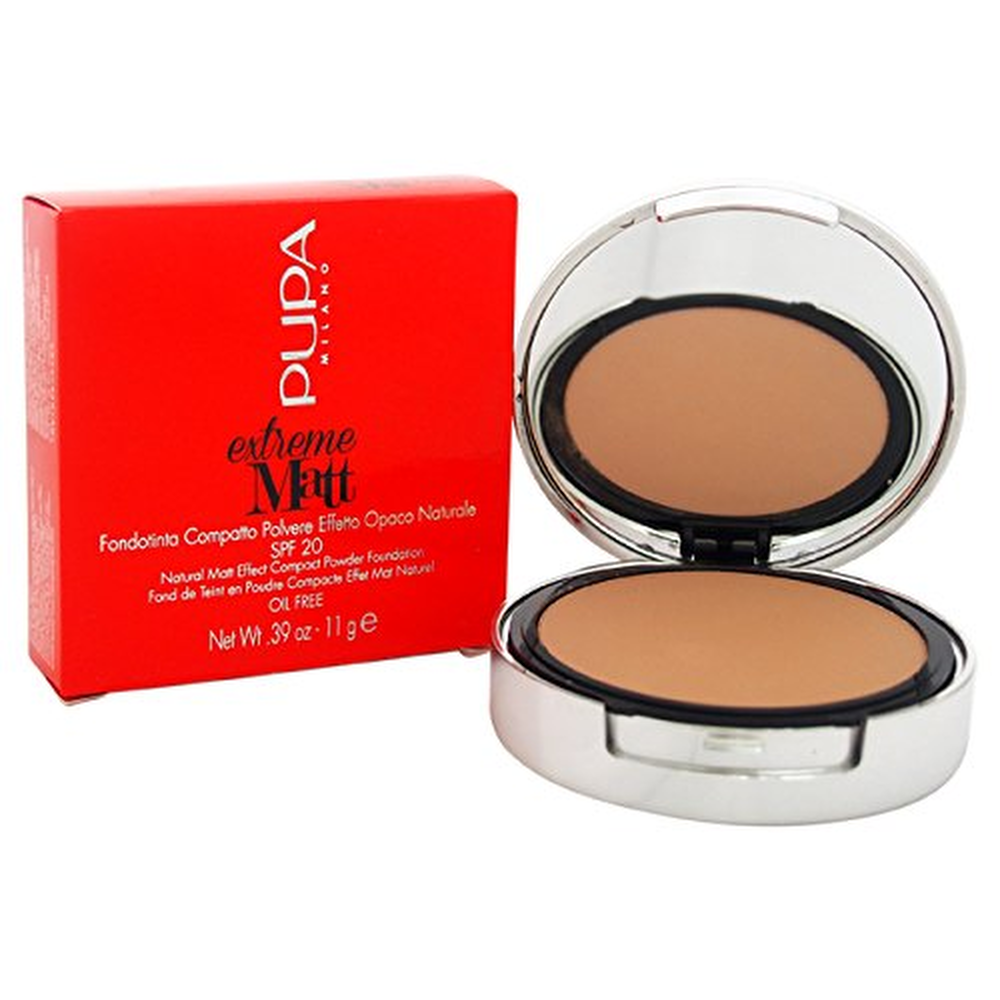 Pupa, Extreme Matt, Oljefri, Naturligt ogenomskinlig, Kompakt foundation, 080, Bärnsten, SPF 20, 11 g