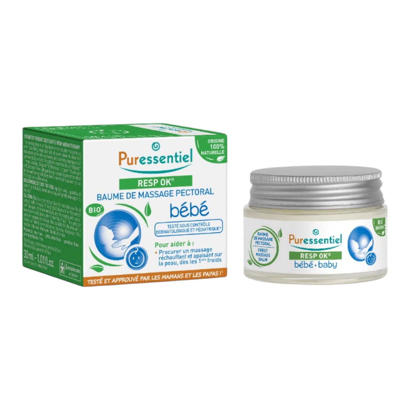 Puressentiel, Baby - Resp OK, Naturliga ingredienser, Kroppsbalsam, För bröstkorgen, 30 ml
