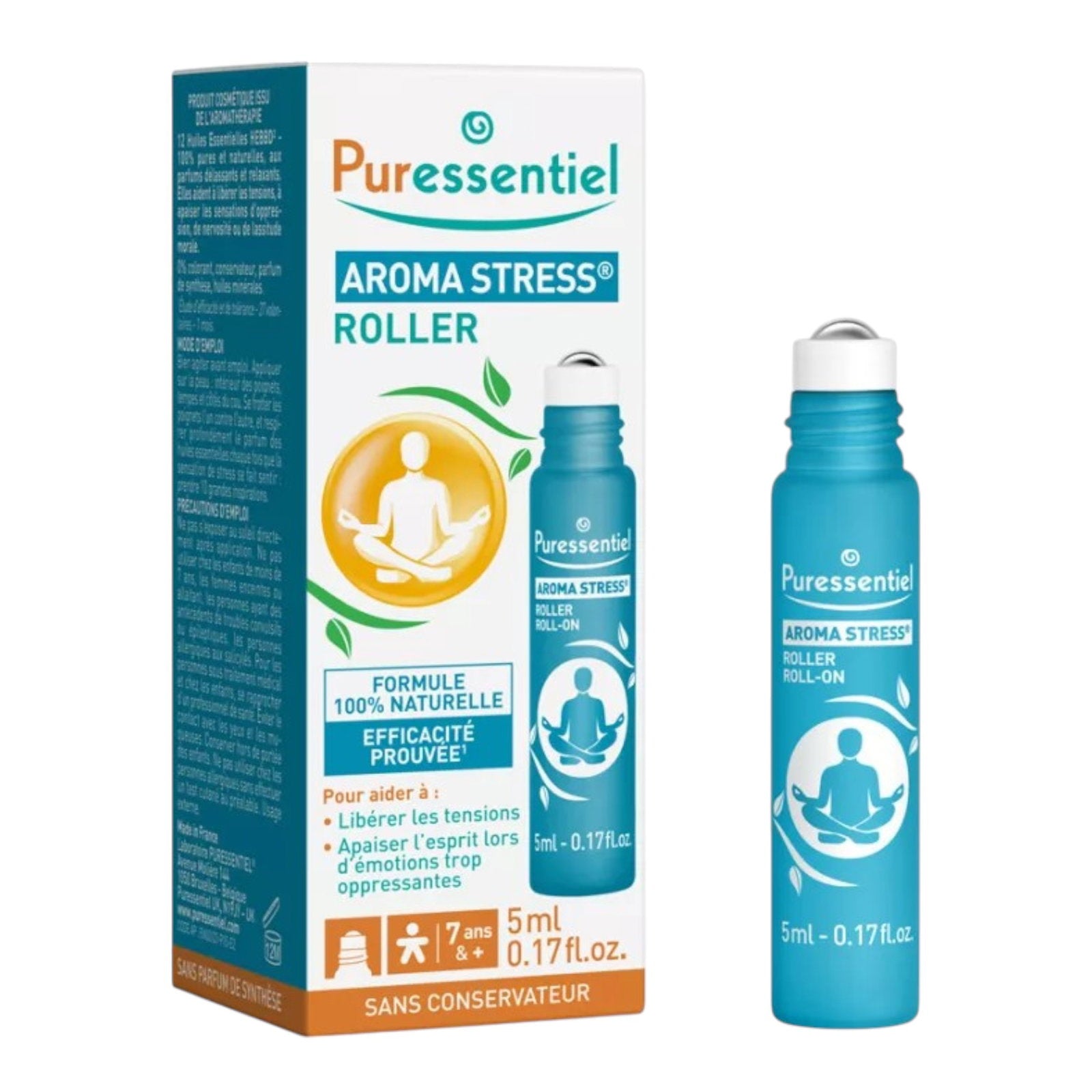 Puressentiel, Stress, Eteriska oljor, För stresslindring, Roll-on kroppsolja, För huvudet, 5 ml