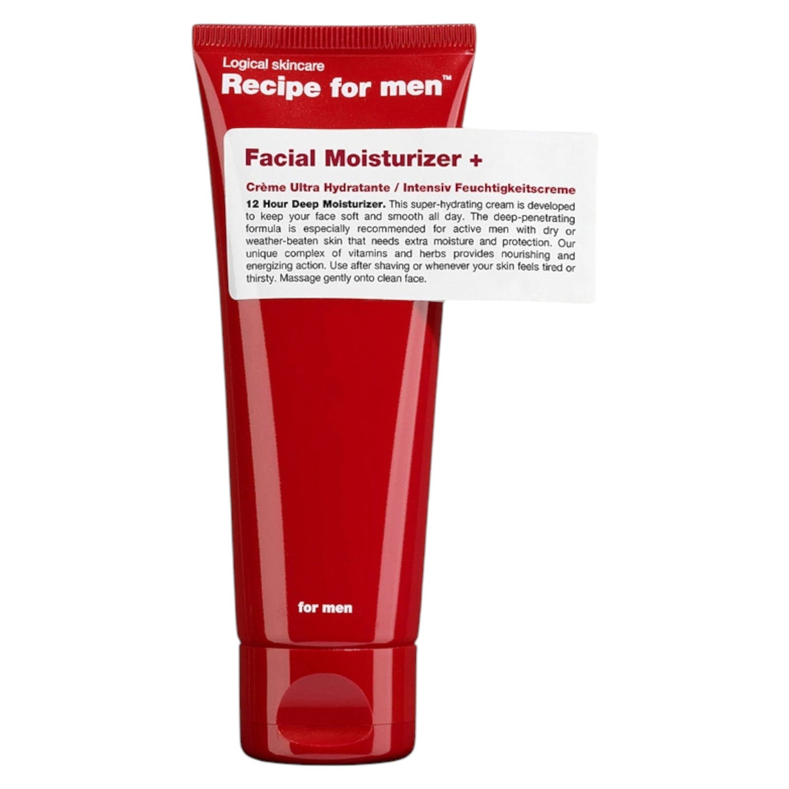 Recipe For Men, Facial Moisturizer +, Återfuktande, Grädde, För ansiktet, 75 ml
