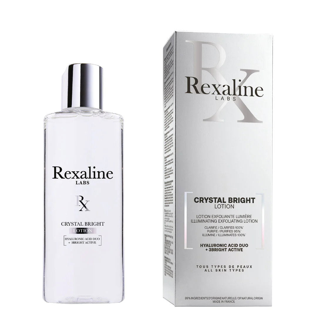 Rexaline, Crystal Bright, Hyaluronsyra + 3 ljusa aktiva ingredienser, Belyst, Exfolierande lotion, 150 ml