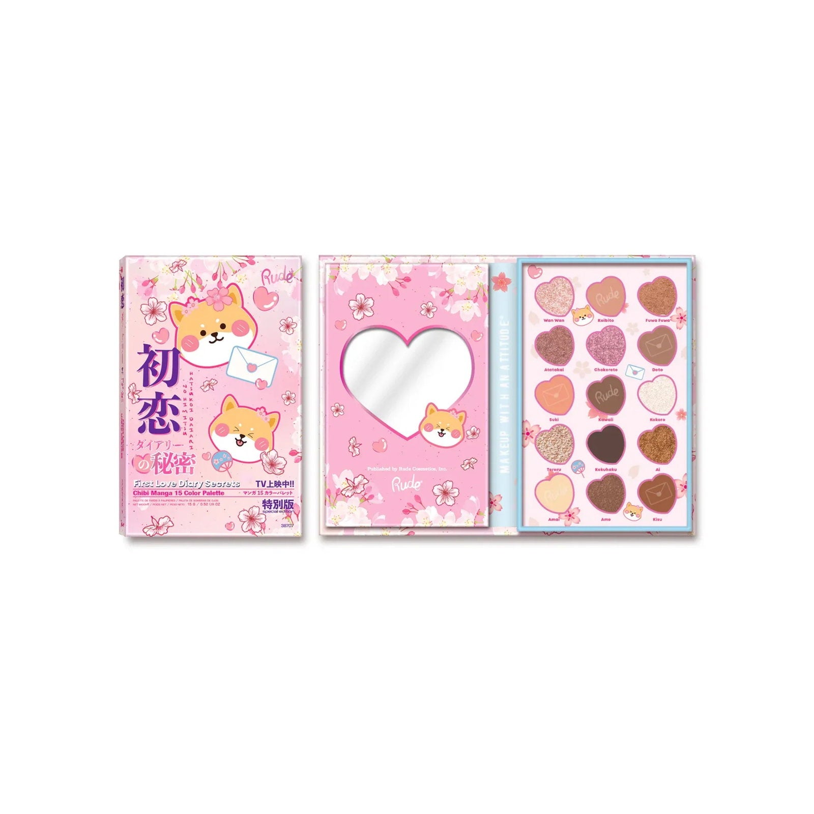 Rude Cosmetics, First Love Diary Secrets, Ögonskuggspalett, 15 nyanser