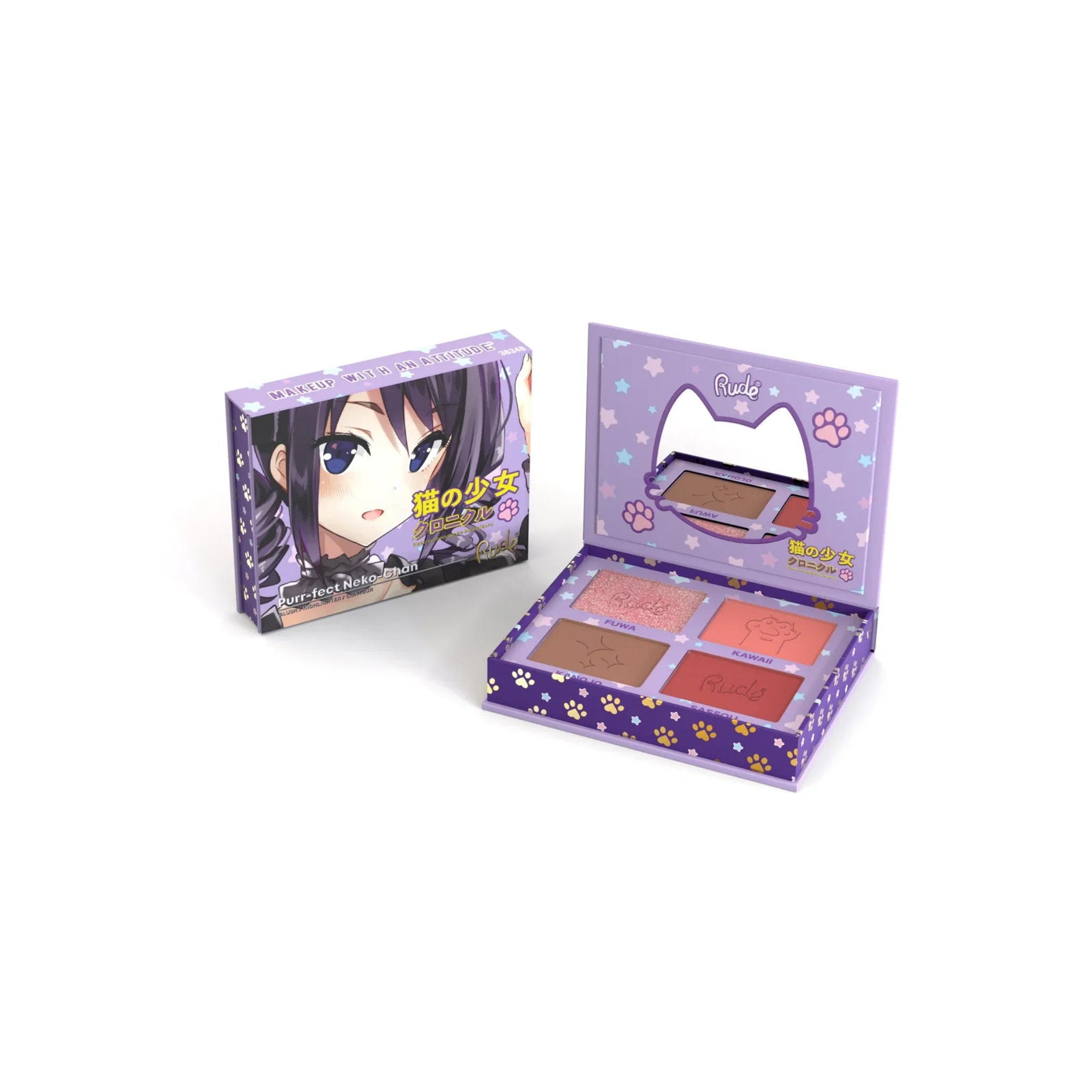 Rude Cosmetics, Purr-fect Neko, Fleranvändning, Ansiktspalett, 4 nyanser