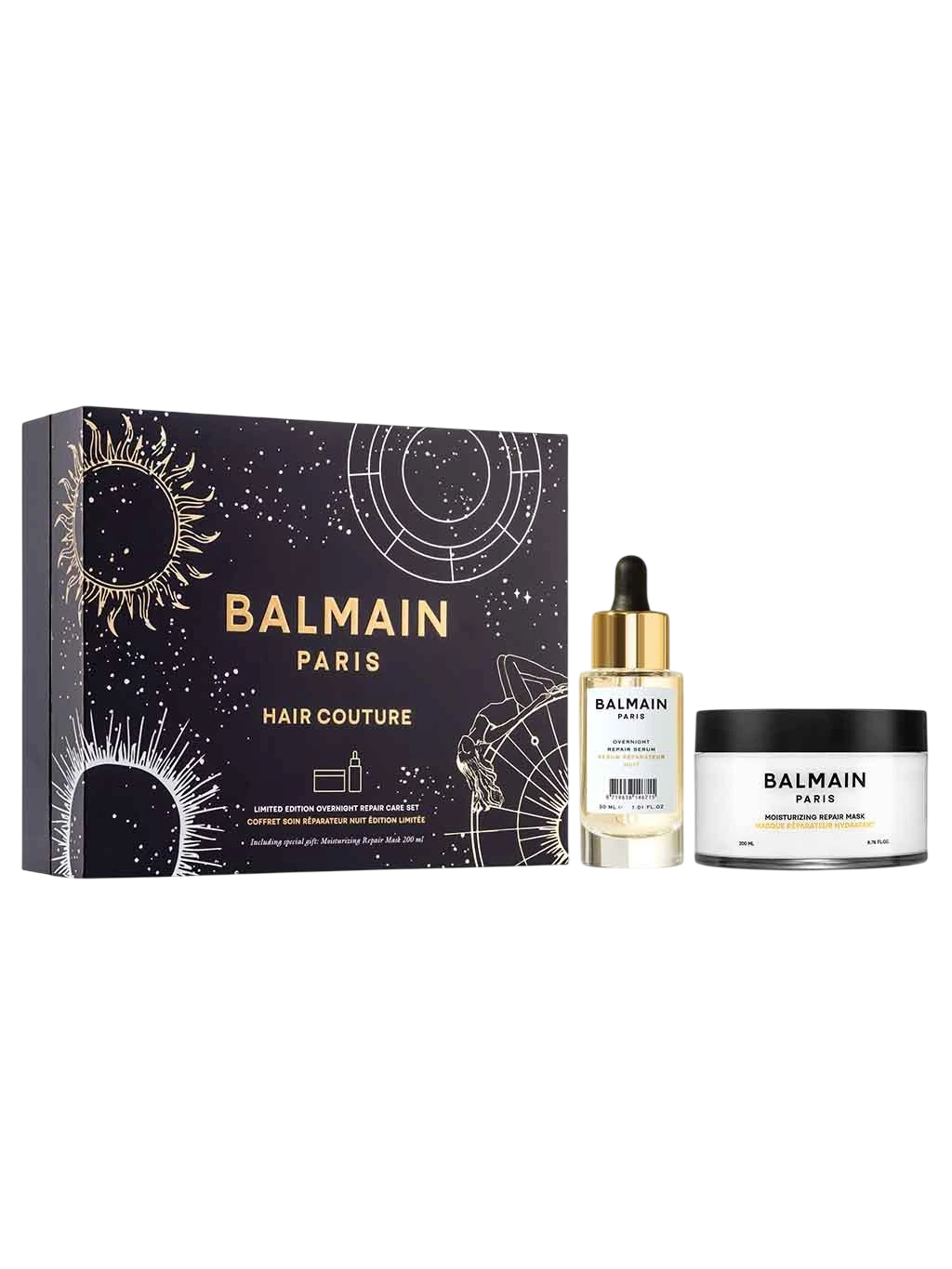 Set Balmain Professionnel: Overnight, Botanical Oils, Hair Serum, Repairing, 30 ml + Moisturizing, Hair Treatment Cream Mask, For Repairing, 200 ml