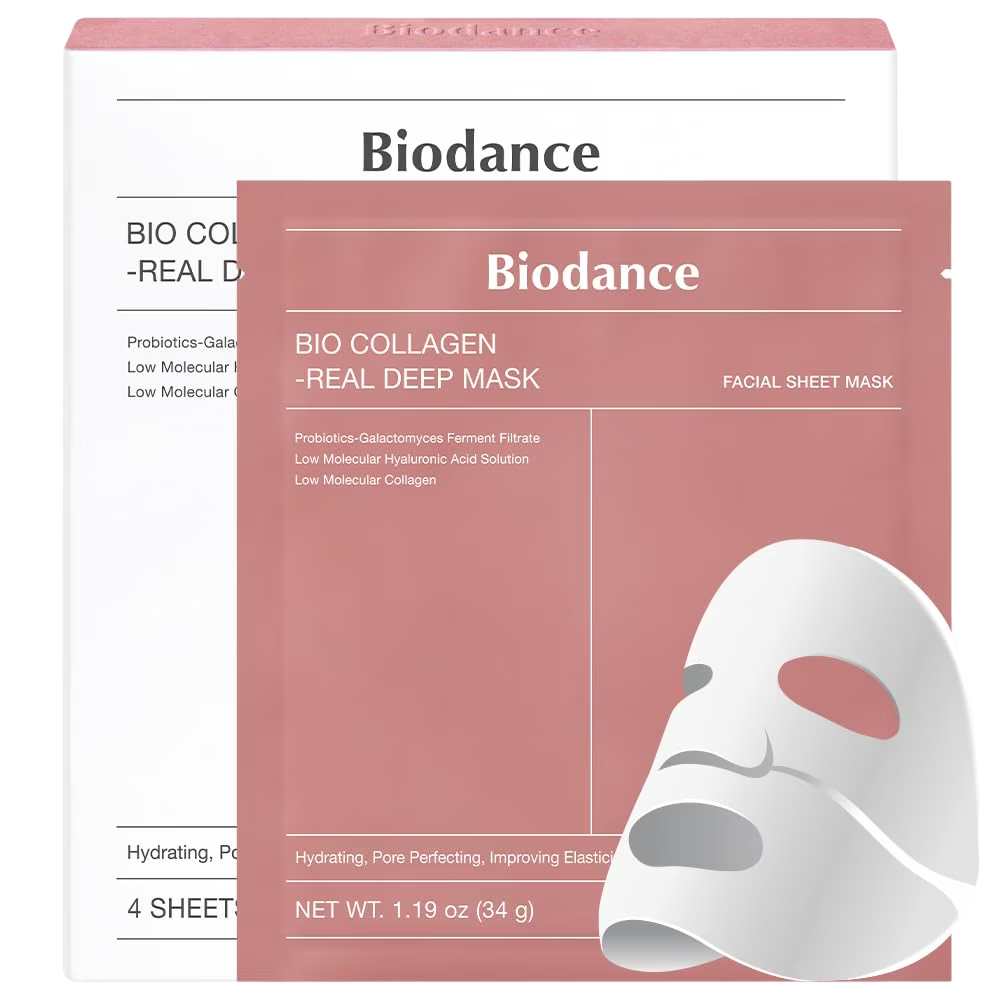 Set, Biodance, Collagen, Porminimering, Ansiktsmask, För ansiktet, 4 st, 34 g