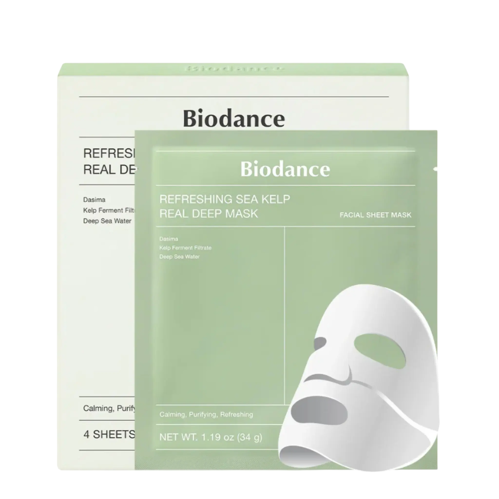 Set, Biodance, Refreshing Sea Kelp, Renande, Ansiktsmask, För ansiktet, 4 st, 34 g