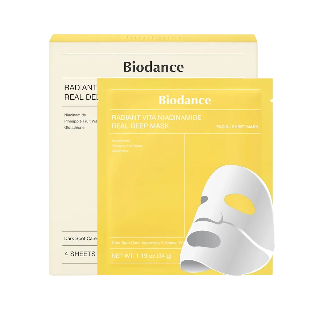 Set, Biodance, Vita Niacinamide, Upplysning, Ansiktsmask, För ansiktet, 4 st, 34 g